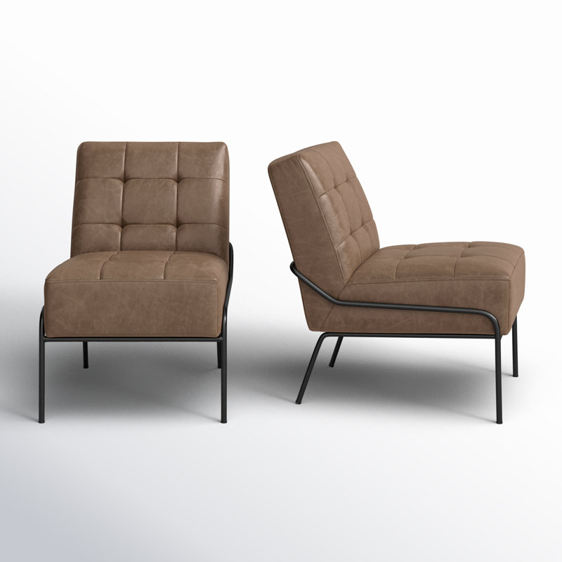 Chaise sans accoudoirs capitonnée en cuir Schaible Vegan, Similicuir brun