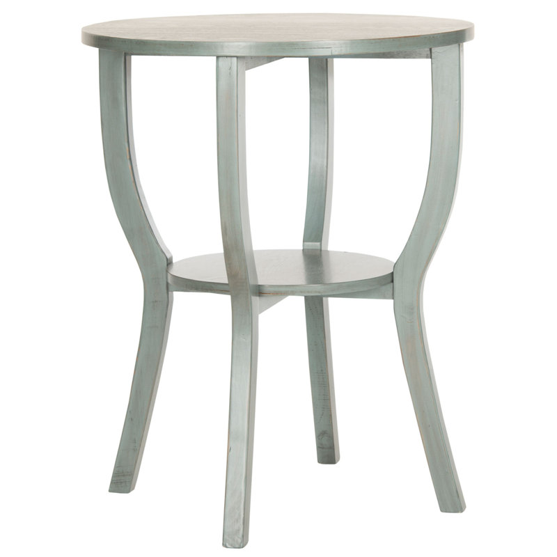 Rhodes Elm Accent Table - 22" Round Pedestal Side Table with Bottom Shelf, Country Style, Barn Blue