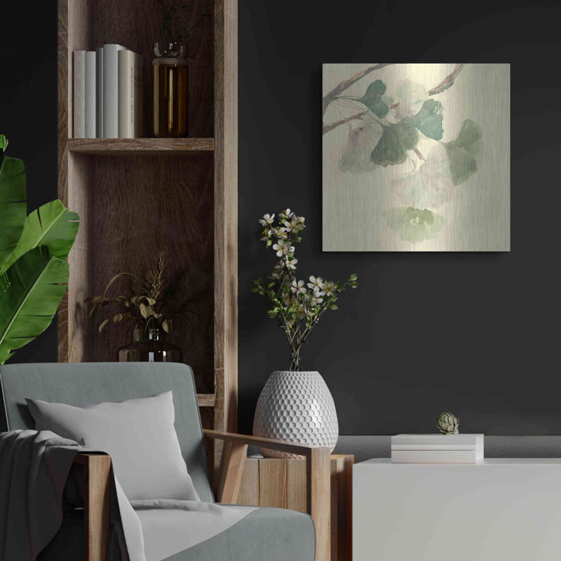 Art mural en métal luxueux «Gingko Leaves I» par Chris Paschke, art mural en métal, 36 po x 36 po, H 24 po x l 24 po