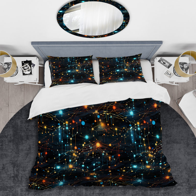 Ensemble de housse de couette Blue Quantum Matrix Vision Geometric I, Housse de couette simple + 1 taie décorative stan