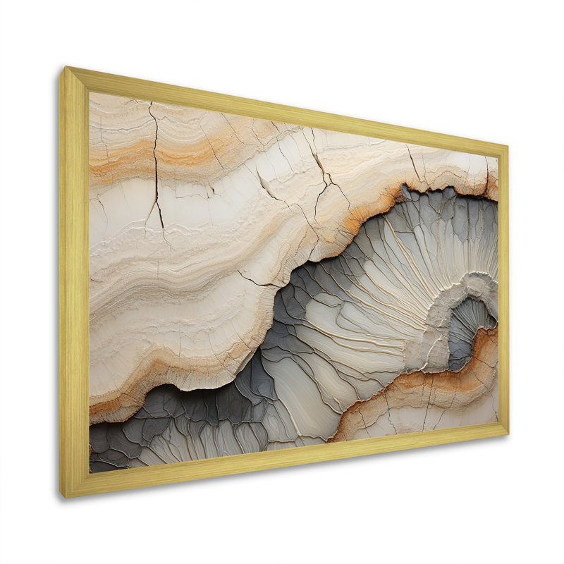 Pierre de minimalisme beige et orange Geode II sur toile, H 34 po x l 44 po x P 1,5 po, Cadre doré simple