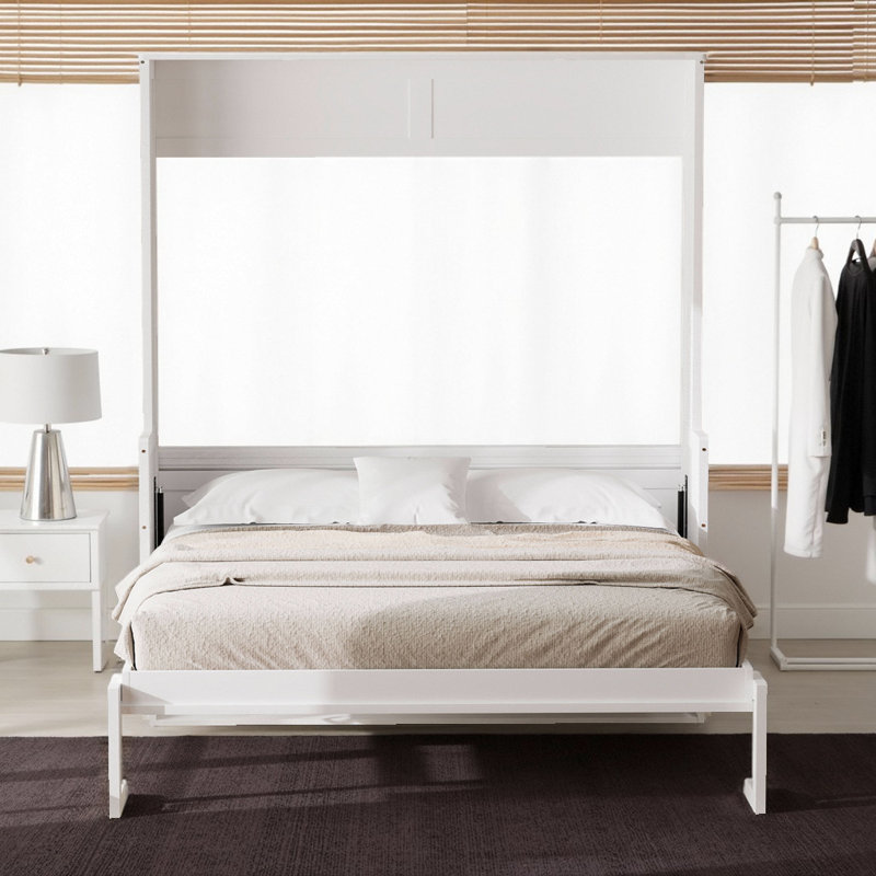 Grand lit escamotable avec bureau - Lit mural peu encombrant avec lumières DEL et charge USB, lit pliable d'une capacité de 600 lb pour les petits espaces, aucun assemblage requis