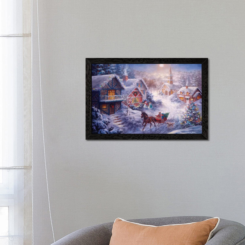 In A One Horse Open Sleigh by Nicky Boehme - Print on Canvas, 152.5 cm H x 101.5 cm W, Black Framed