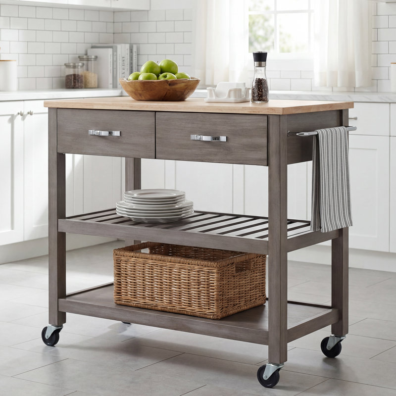 Delicia Kitchen Cart with Gray Base, Solid Wood