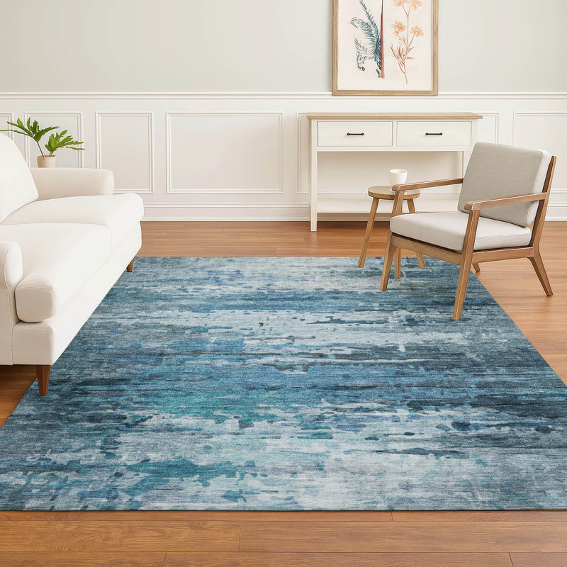 Premium Machine Washable Mayfield AMF2034 Abstract Rug, Blue, 2'6" x 3'10"