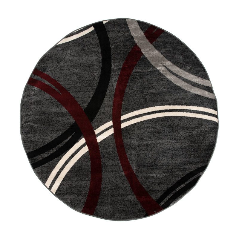 Tapis à motif géométrique Arnaldur, Rouge, Rond 8 pi