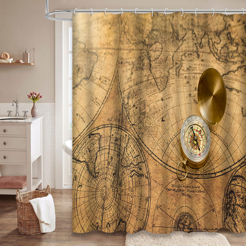 Rideau de douche avec 12 crochets Old Art Compass, L 72 po x l 78 po