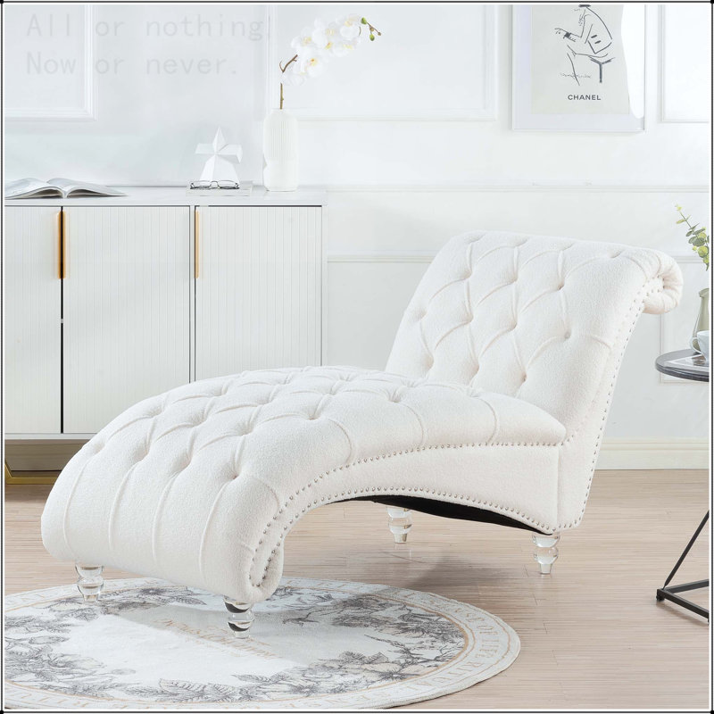 Chaise longue sans accoudoirs touffetée, White