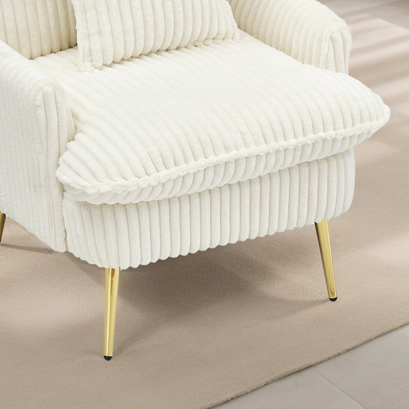 Fauteuil d'appoint rembourré 30,26 po de largeur, Velours côtelé blanc cassé