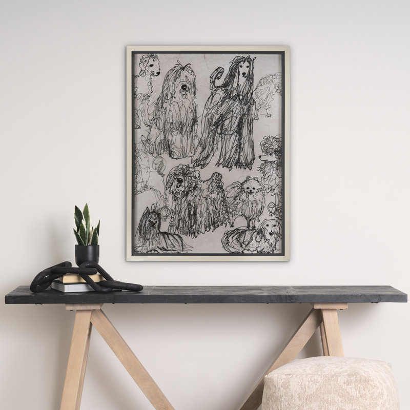 Cat Sketch By  Studio A Hand Embellished Framed Art Print Matted Under Glass, Dog Sketches
