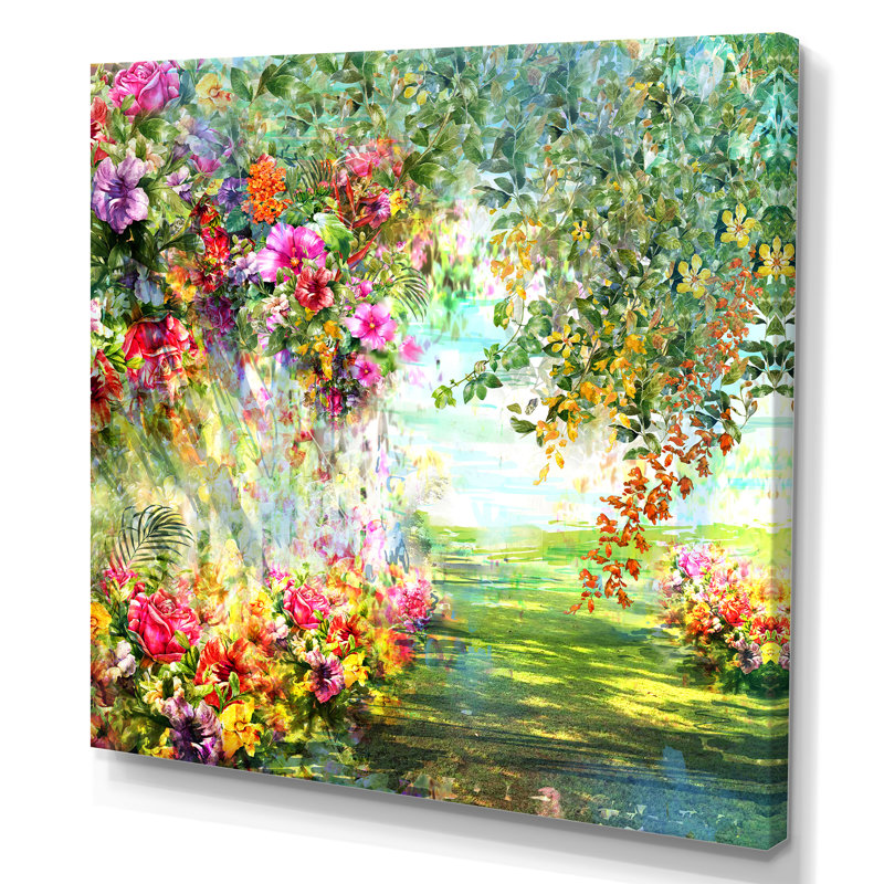 Multicolor Spring Flowers Impression VI - Picture Frame Print on Canvas, 44" H x 44" W, Wrapped Canvas