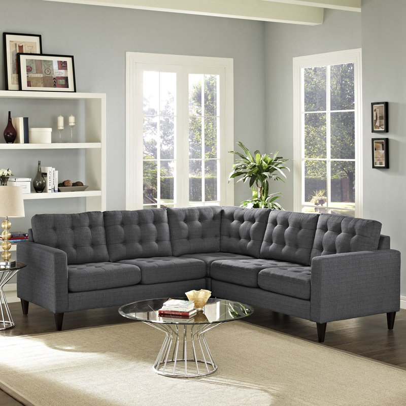 Ensemble de canapé modulaire en tissu 3 pièces Empress, 100 % polyester gris