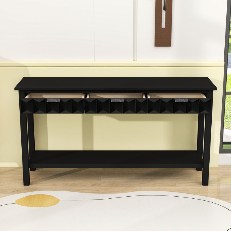 Console avec 3 tiroirs spacieux et tablette inférieure ouverte, Noir