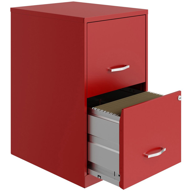 Red Steel 2-Drawer Lockable File Cabinet with Plastic Pulls