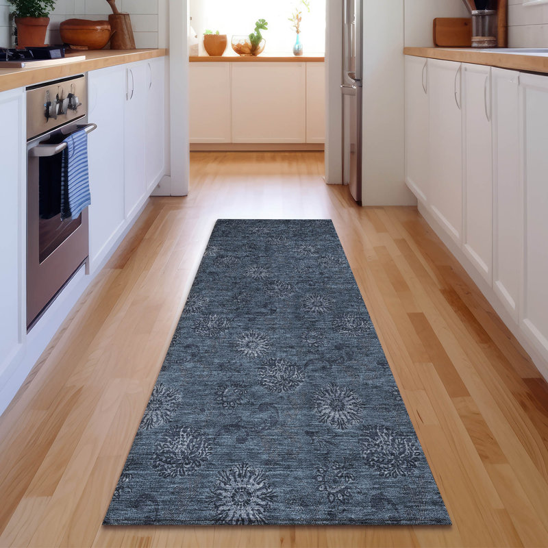 Premium Machine Washable Prisco Blue Rug, Runner 2'3" x 7'6"