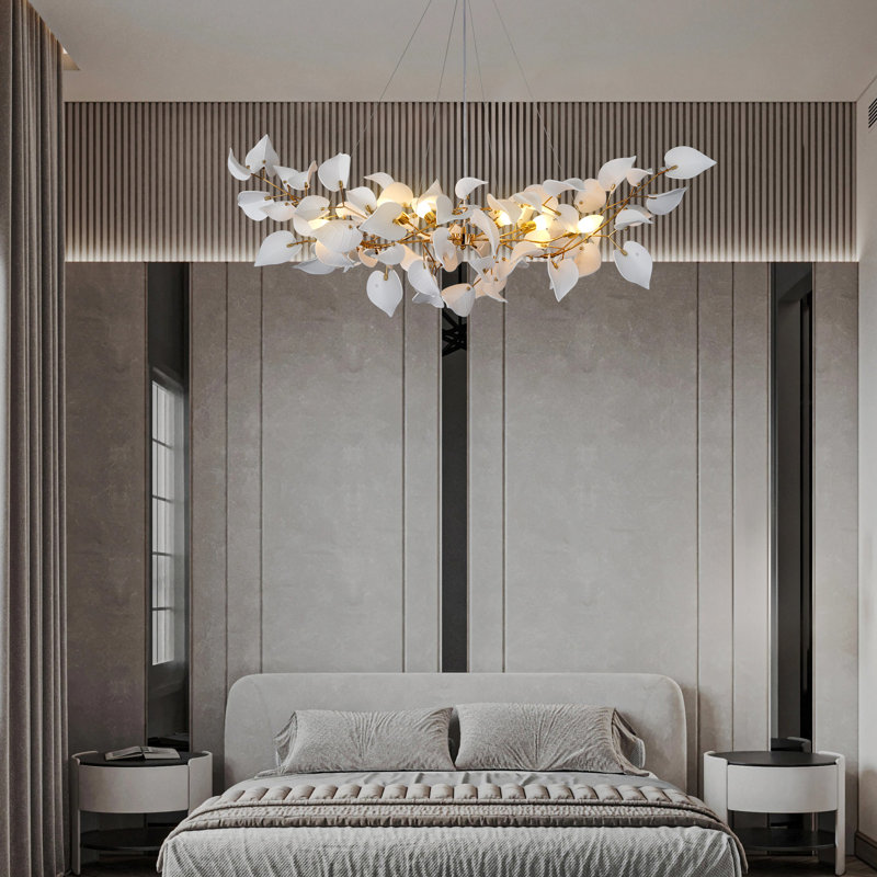 Ceramic Leaf Chandeliers Branch Chandelier , 18.9" H x 47.24" W x 47.24" D, Gold