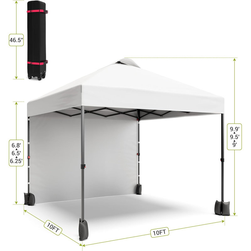 10' X 10‘ Pop Up Canopy With Sidewalls For Outdoor, Waterproof Portable Canopy With One Push Setup, White