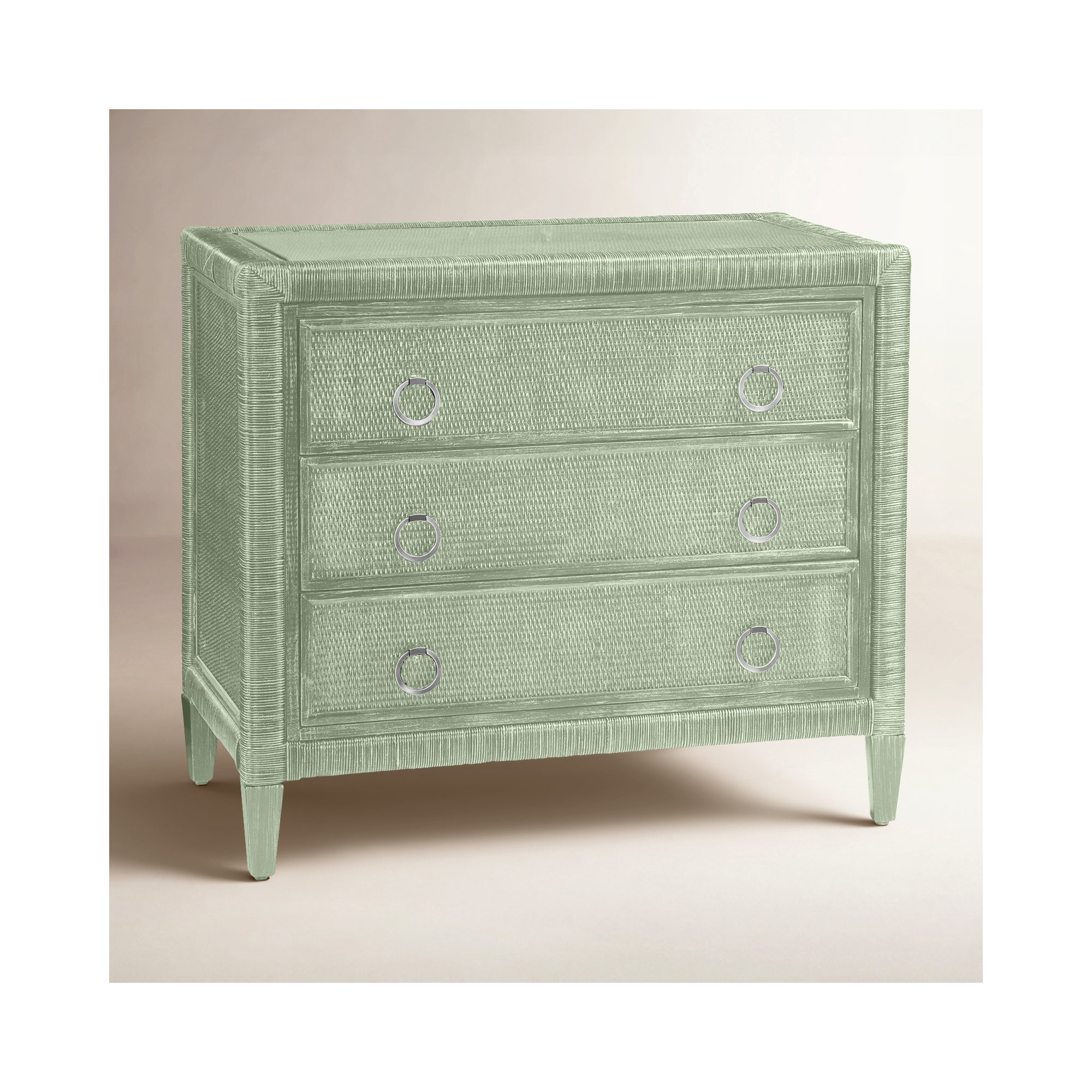 Warwick 3-Drawer Wicker Chest, Celery, Satin Brass