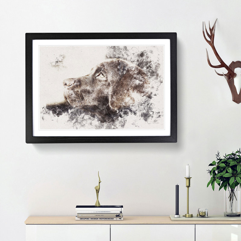 Chocolate Labrador Portrait - Picture Frame Painting Print, 36cm H x 48cm W x 2cm D, Black Framed