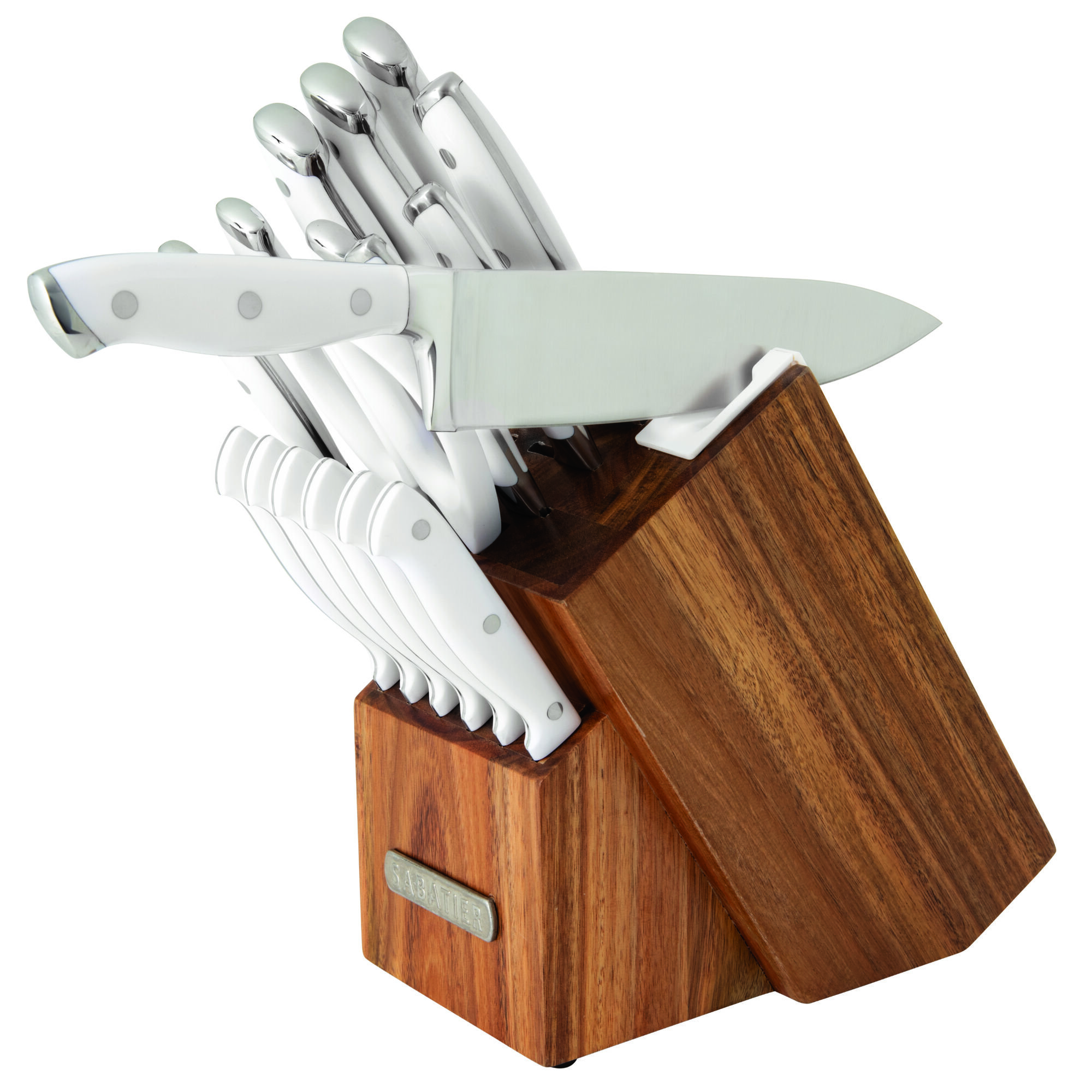 Schmidt Brothers Cutlery 14-Piece Acacia Series Forged Stainless Steel Knife Block Set with Acacia Wood Handles