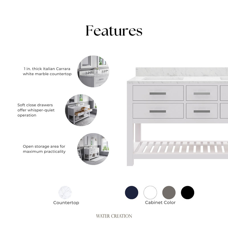 Madalyn 60'' W Vanity, Pure White, 34'' H x 60'' W x 21.5'' D