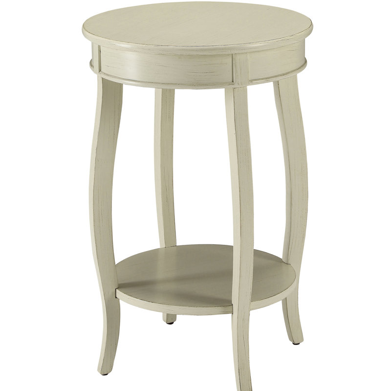 Antique White Wooden Round Table With Bottom Shelf For Interior Beauty Shelf, Adding Style To Any Living Area, Antique White