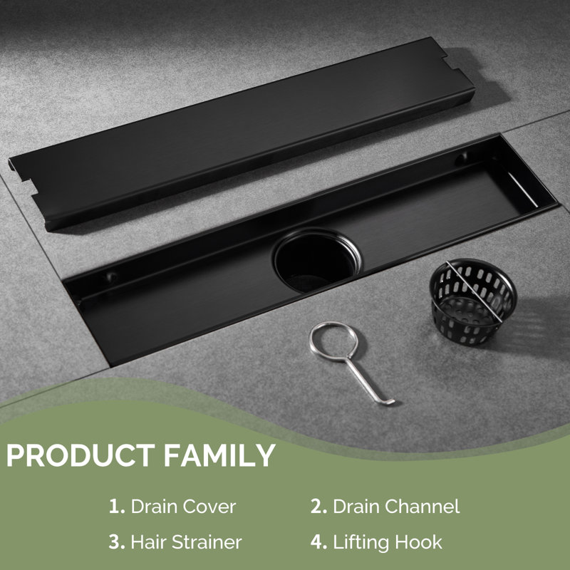 11.81'' Linear Tile-In Shower Drain, Black