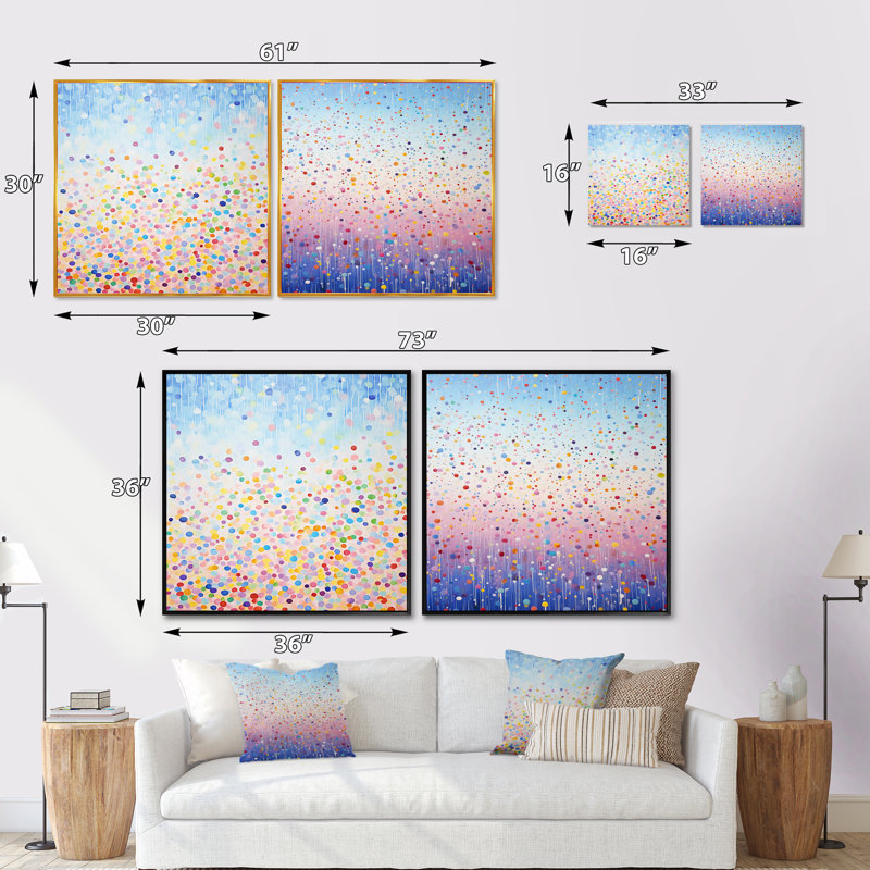 Minimalisme arc-en-ciel - ensemble de 2 collages carrés abstraits, H 16 po x l 33 po, Cadre flottant doré