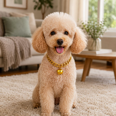 Gold Cuban Link Pet Collar with Bell, Adjustable Extension Chain Decorative Neck Collar, Stylish Metal Chain Pet Jewelry for Small Cats Puppies Dogs