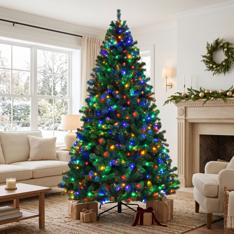 Sapin de Noël artificiel lumineux avec huit séquences d'éclairage, 7,5 pi, Multicolore
