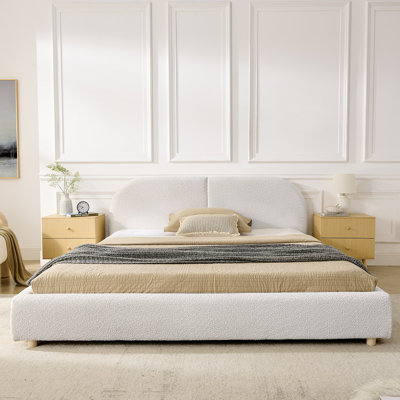 Base de lit tapissier pour grand lit, minimaliste moderne avec tête de lit haute incurvée, tissu de fil circulaire de qualité supérieure et support robuste, matelas non inclus