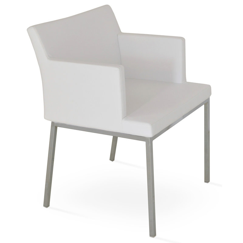 Parma Metal Solid Back Arm Chair, White Leatherette
