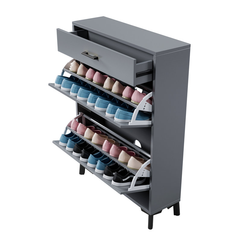 Armoire de rangement pour chaussures pour le vestibule, range-chaussures autoportant avec 2 tiroirs rabattables, range-chaussures dissimulé pour garde-robe de couloir