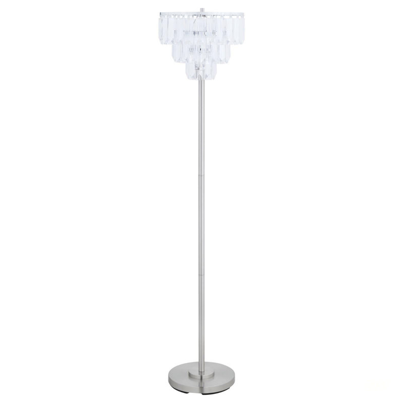 Elegant Chrome Metal Base Floor Lamp With Crystal Accents,  For Modern And Glamorous Interiors, Silver