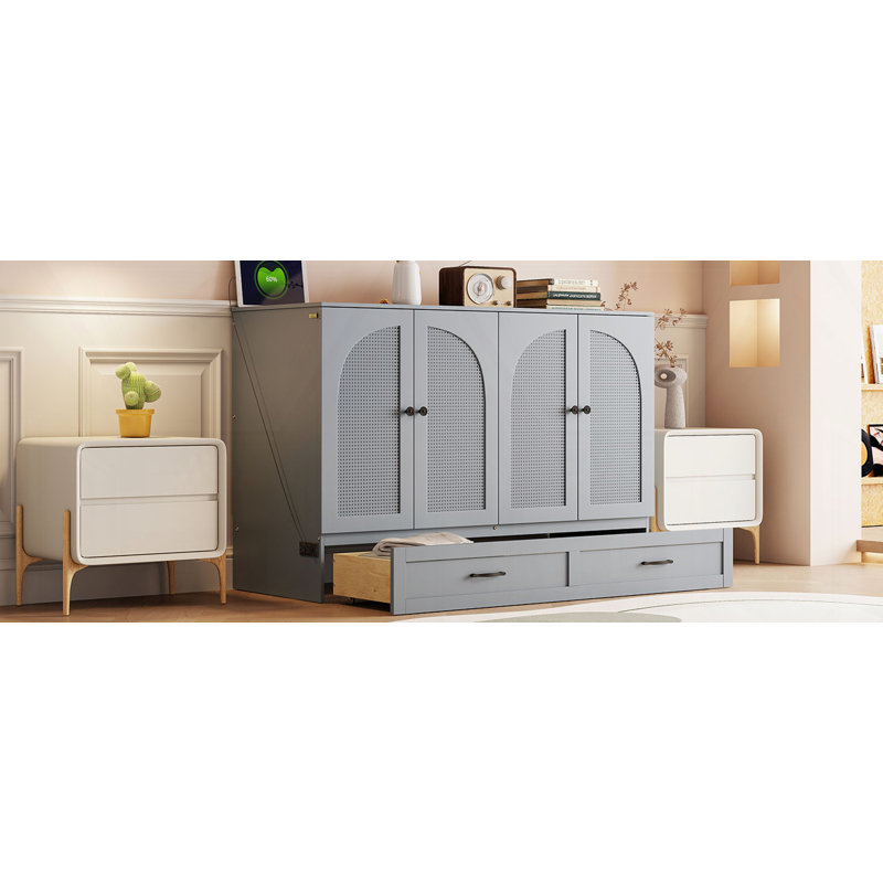 Lit escamotable avec tiroirs Murphy, Gris, Double