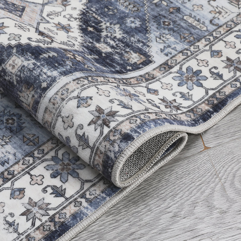 Tapis oriental lavable à la machine avec envers en caoutchouc pour salon, Rectangle 10 pi x 13 pi