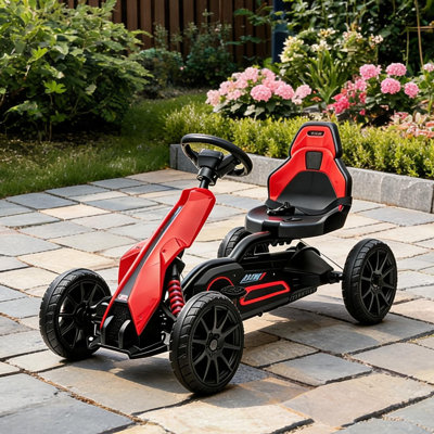 Poussette en métal pour jouets pour bébé avec roues en EVA rouge / noir, 39,2 x 22,8 x 23 po