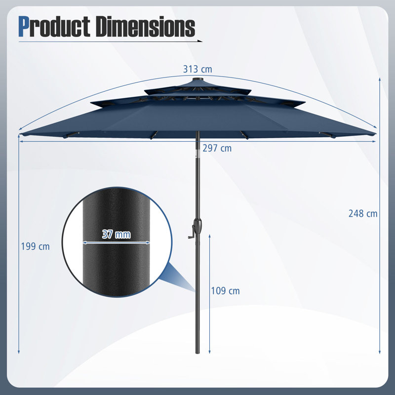 297cm Tilt Market Parasol, Navy