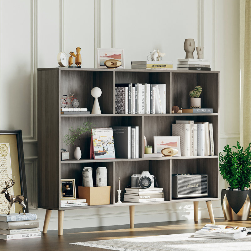Jaen Solid and Manufactured Wood Cube Bookcase, Platinum Gray, (8 Shelves) 42.5" H x 55.1" W x 9.4" D