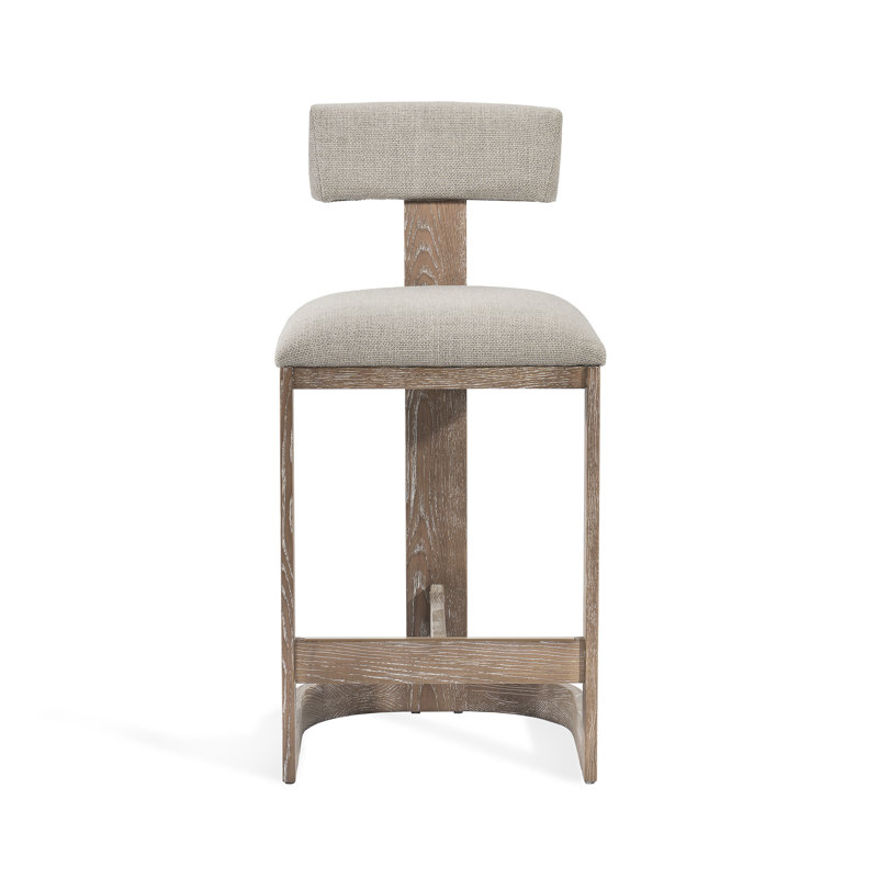 Brooklyn Upholstered Stool with Solid Wood Frame, Flax Polyester/ Autumn Brown Frame