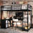 Twin Metal Loft Bed With Wardrobe And L-Shaped Study Area, Modern Style For Teenagers In Dorms Desk, Practical-1982763784