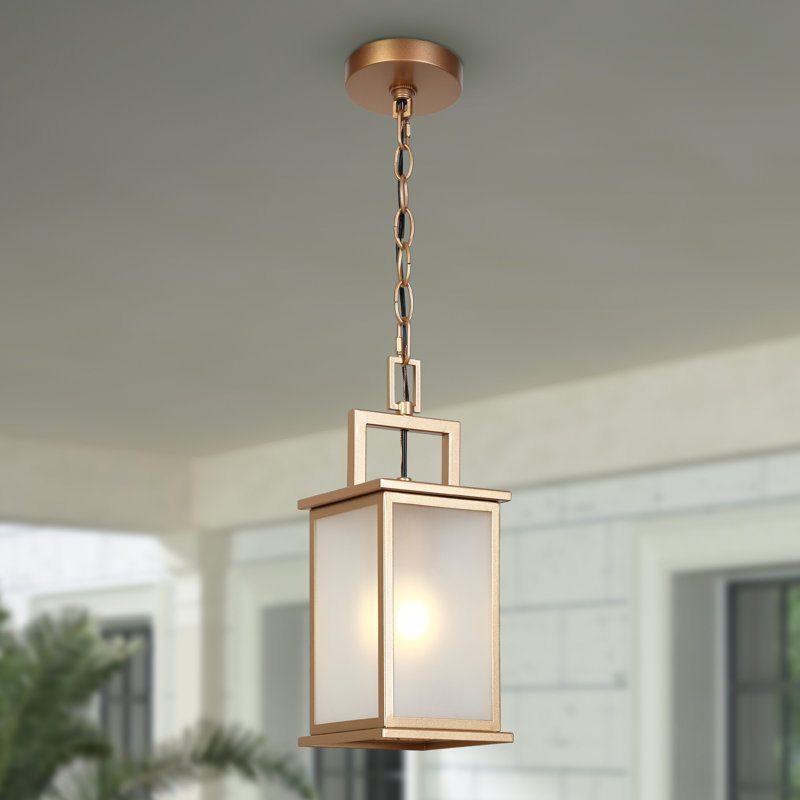 Lanterne suspendue d'extérieur 1 lumière H 14 po givrée dorée