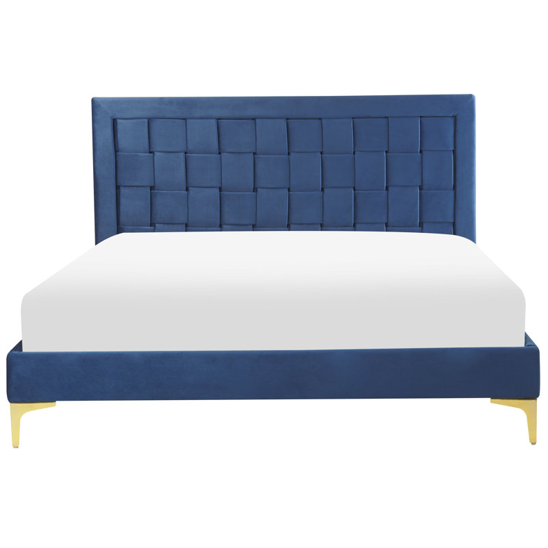 Rajmund Upholstered Bed, European Double (140 x 200cm), Navy Blue