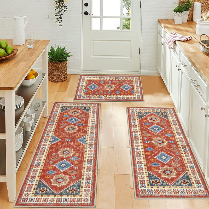Boho Kitchen Rug Sets 3 Piece With Runner Non Slip Kitchen Rugs And Mats Washable Kitchen Mats For Floor Thick Kitchen Floor Mat Carpet Runner Rugs For Hallway Laundry Holiday Deco