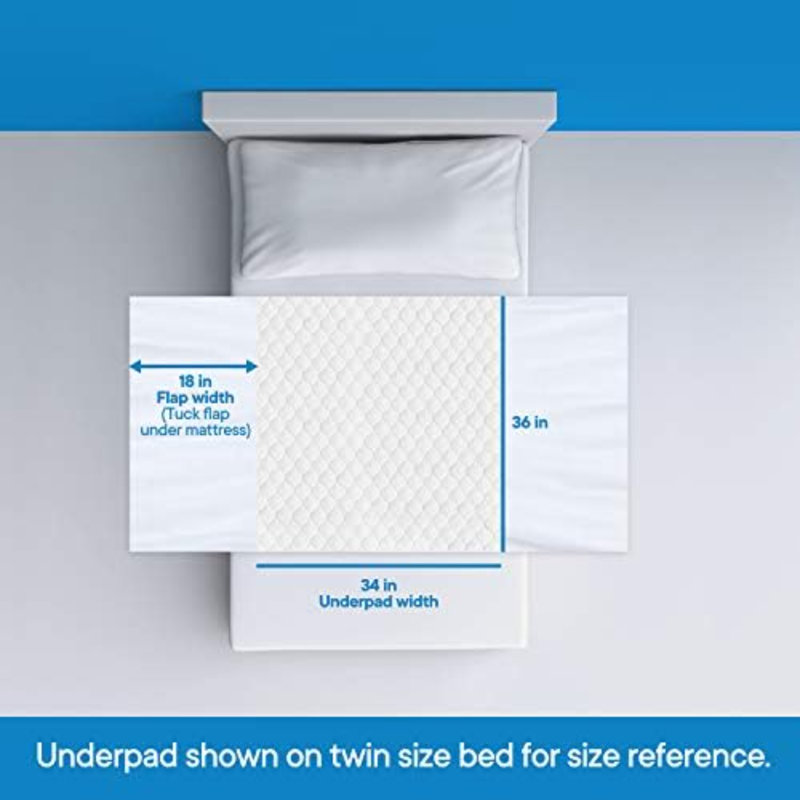 Coussin de lit ultra doux 4 couches lavable et réutilisable - Coussins de lit imperméables, 34 po x 36 po avec deux rabats de 18 po