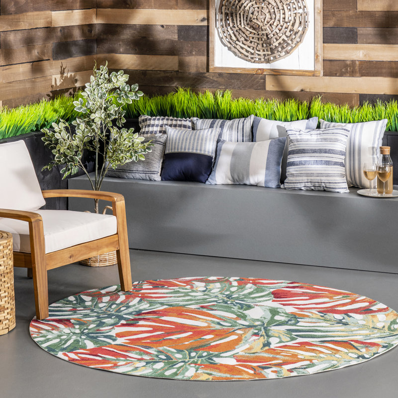 Pennsylvania Leaf Green/Orange Indoor/Outdoor Rug, Round 6'