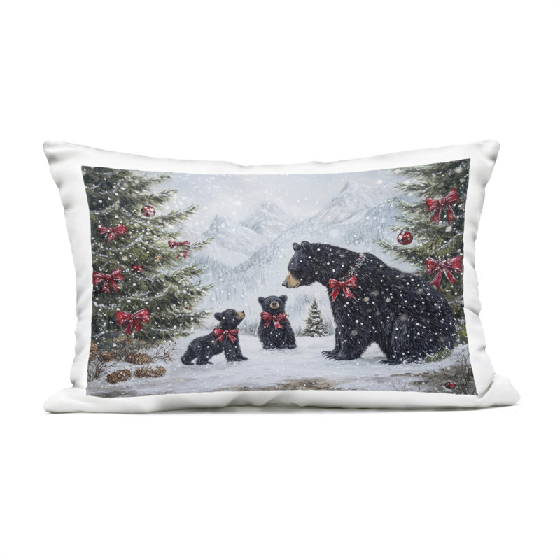 Coussin extérieur Christmas Black Bears, imprimé par Tina LeCour, 14 x 7 x 20