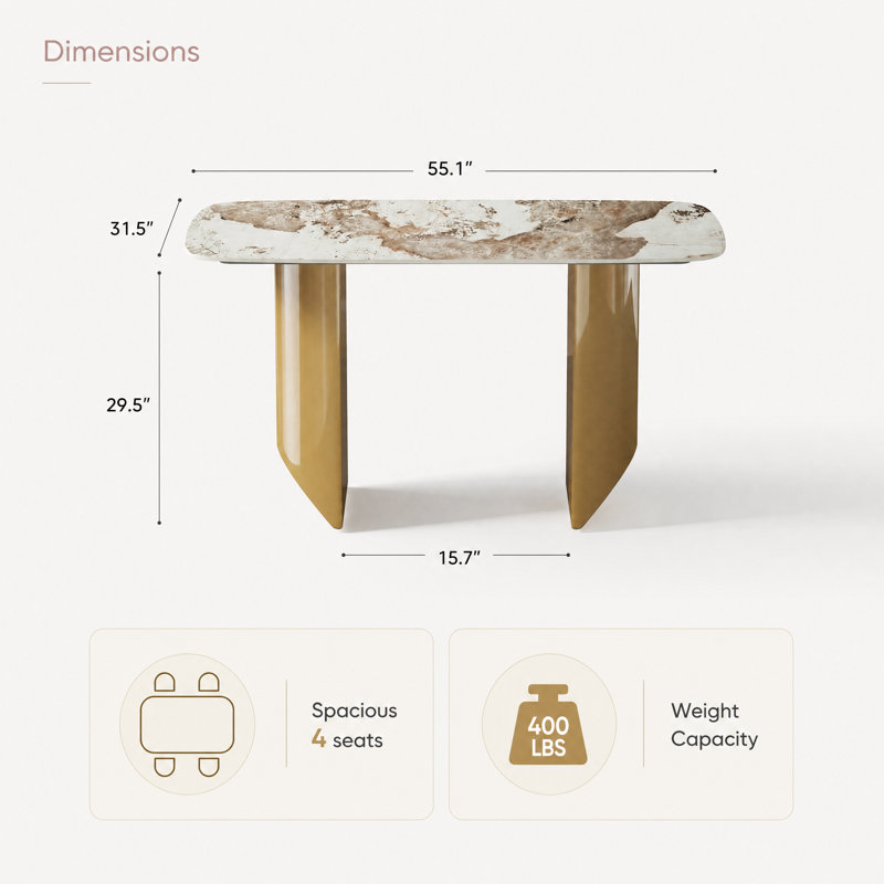 Table de salle à manger Wakenda, Doré, L 31,5 po x L 55,1 po