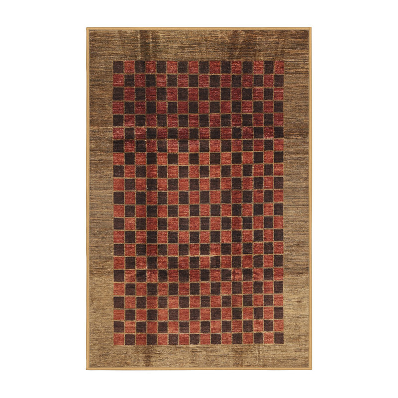 Tapis contemporain brun / rouge, Rectangle 5 pi x 7 pi