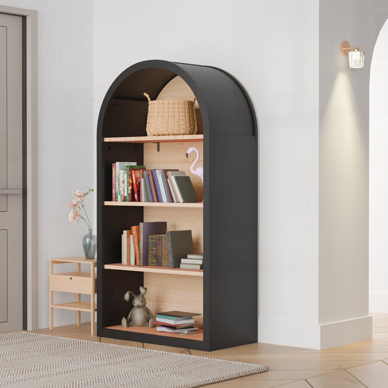4-Tier Arched Bookshelf, 43" Tall Arched Bookcase With Storage Shelves
